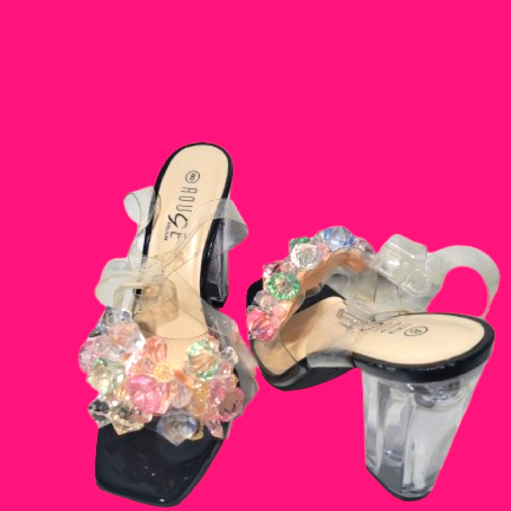 Gemstone black heels